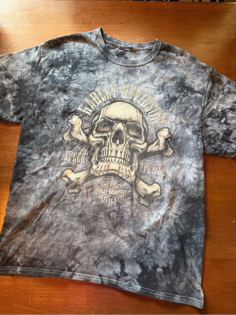 Harley-Davidson Black and Gray Tie-Dye Skull Tee
